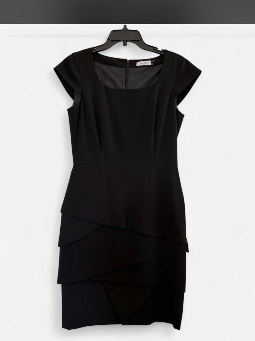 Calvin Klein Black Cap-Sleeve Tiered Midi Dress